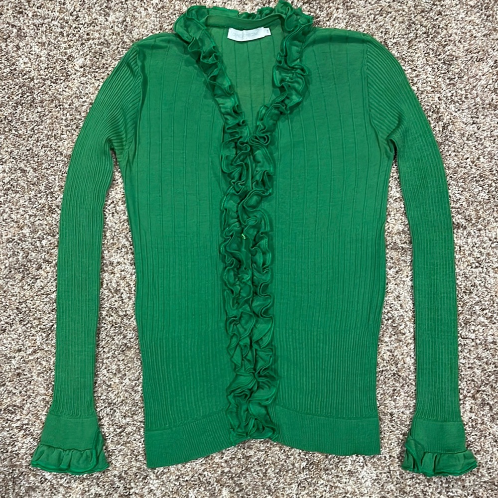 Anne Fontaine green ruffle sweater size 38